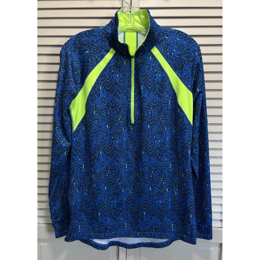 Xersion Athletic Top Long Sleeve Size M Collar‎ 1/4 Zip Blue/Neon Green